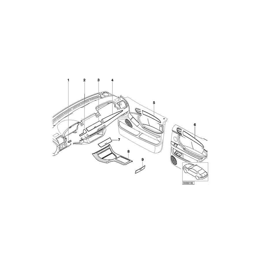 Genuine BMW 51168253128 E53 Decorative Strip, Can Holder Rear TITAN 2 (Inc. X5)