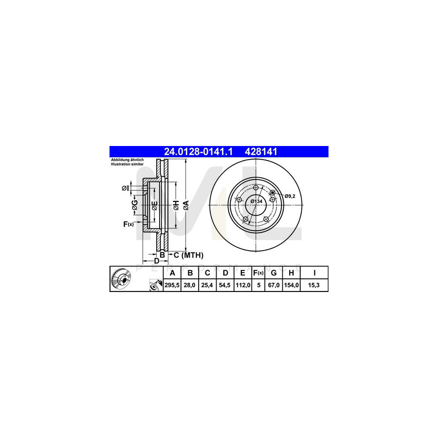 ATE 24.0128-0141.1 Brake Disc suitable for MERCEDES-BENZ E-Class Vented, Coated, Alloyed / High-carbon - 1 piece