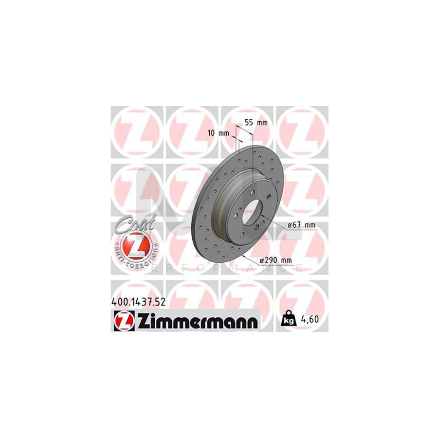 ZIMMERMANN SPORT COAT Z 400.1437.52 Brake Disc Perforated, Solid, Coated - 1 piece