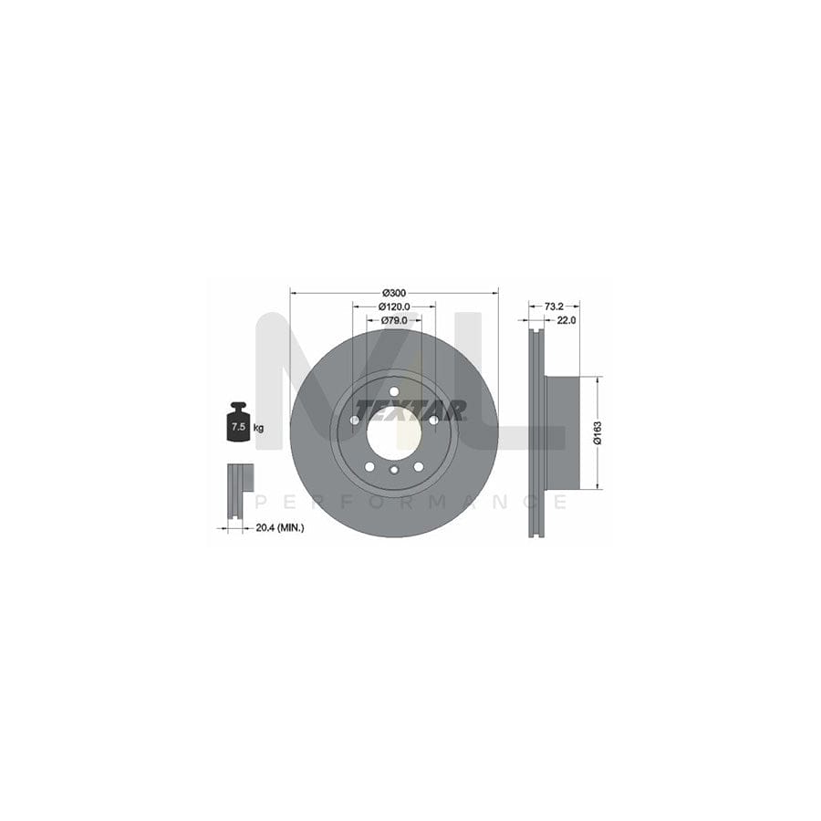 TEXTAR PRO 92238503 Brake Disc Internally Vented, Coated, without wheel hub, without wheel studs - 1 piece