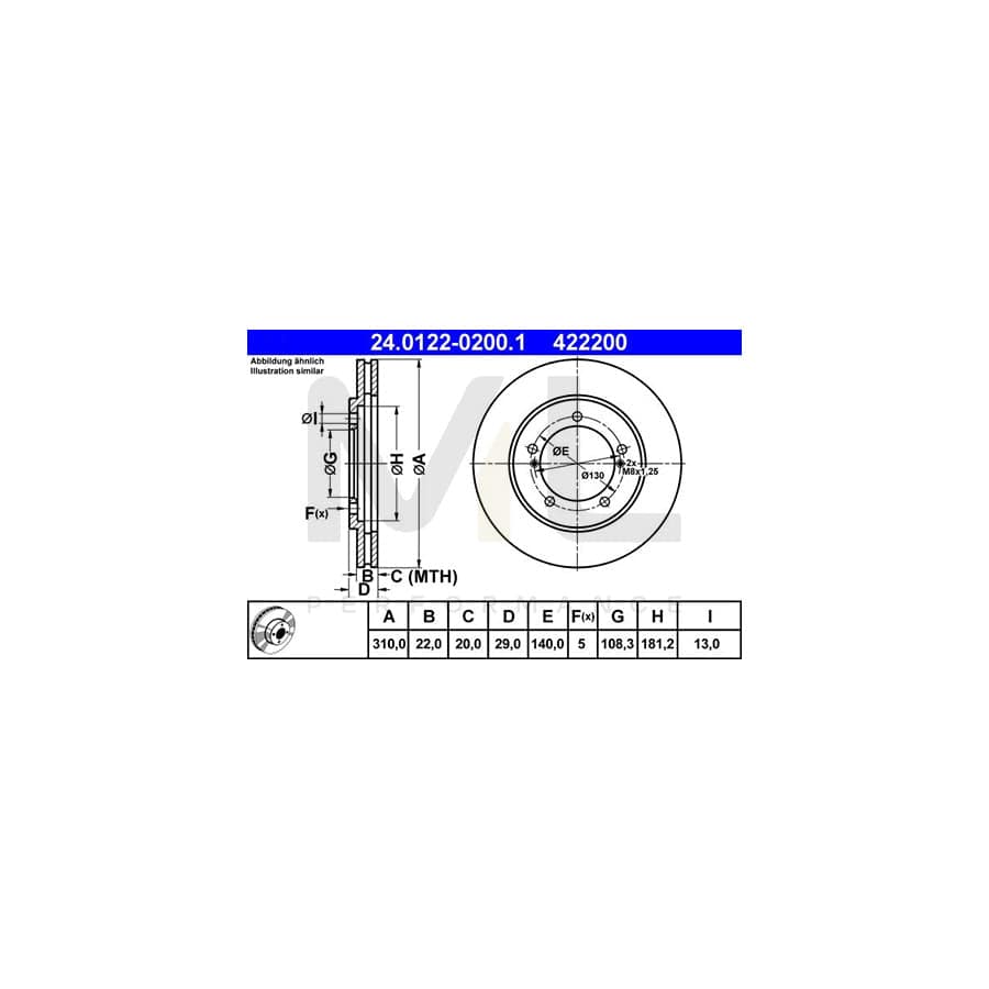 ATE 24.0122-0200.1 Brake Disc for SUZUKI GRAND VITARA Vented - 1 piece