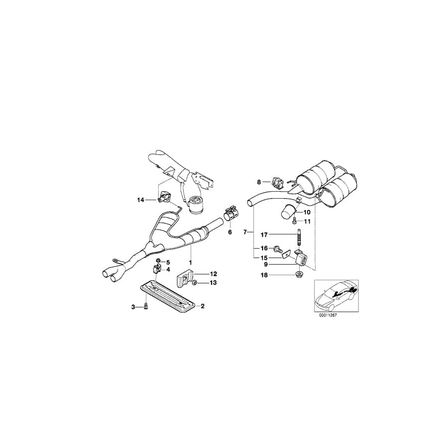 Genuine BMW 18101436532 E39 Center Muffler (Inc. 528i)