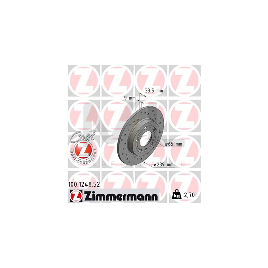 ZIMMERMANN SPORT COAT Z 100.1248.52 Brake Disc Perforated, Solid, Coated - 1 piece