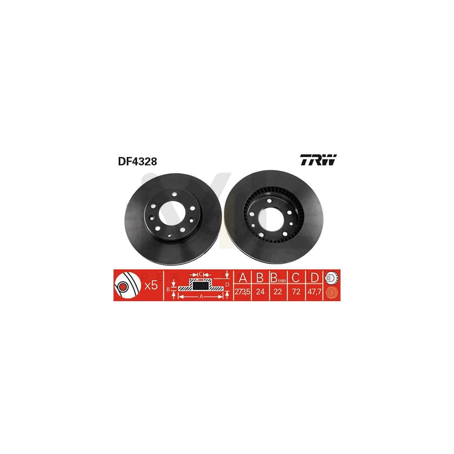 TRW DF4328 Brake Disc Vented, Painted, High-carbon - 1 piece