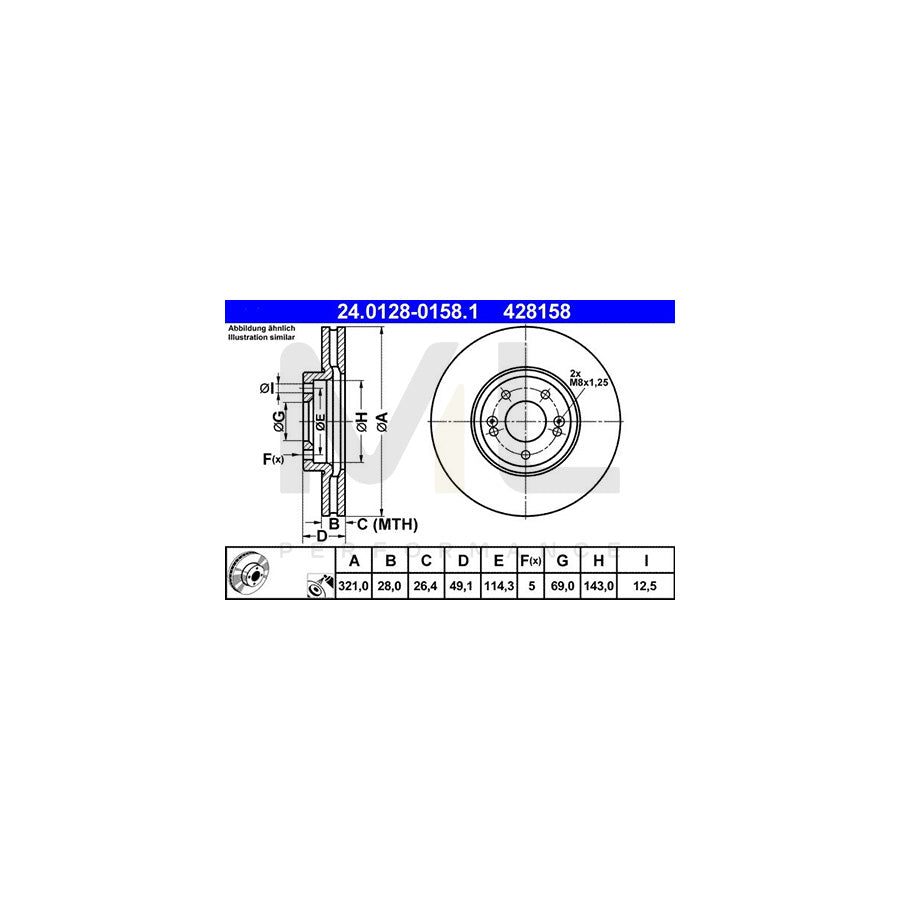 ATE 24.0128-0158.1 Brake Disc for HYUNDAI SANTA FE Vented, Coated - 1 piece