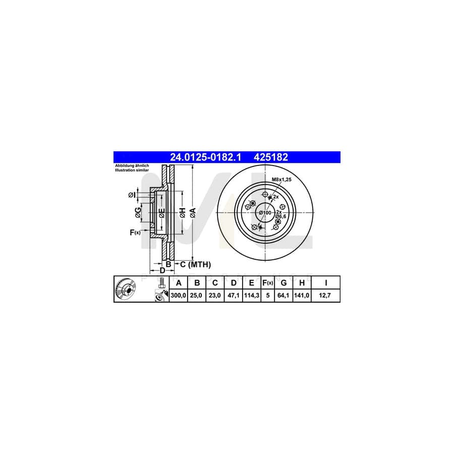 ATE 24.0125-0182.1 Brake Disc Vented, Coated, with bolts/screws - 1 piece