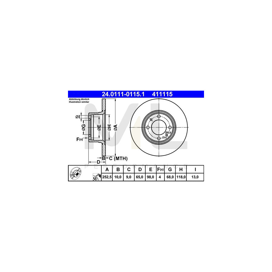 ATE 24.0111-0115.1 Brake Disc Solid, Coated - 1 piece