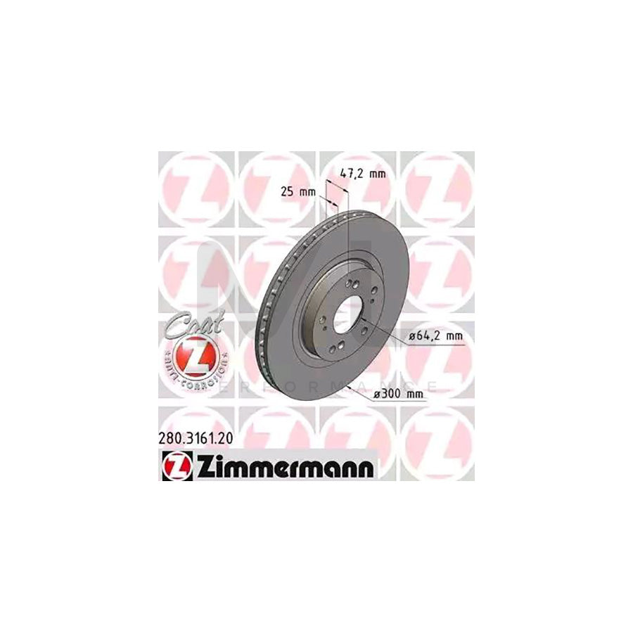 ZIMMERMANN COAT Z 280.3161.20 Brake Disc for HONDA Civic VII Hatchback (EU, EP, EV) Internally Vented, Coated - 1 piece