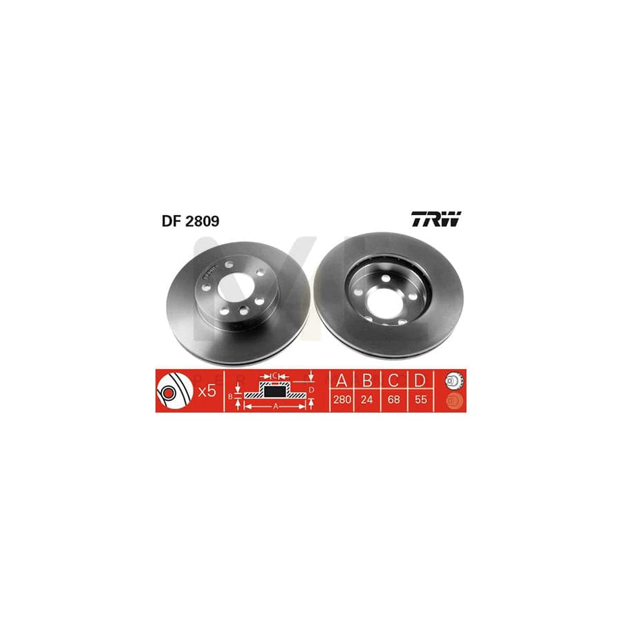 TRW DF2809 Brake Disc Vented, Painted - 1 piece