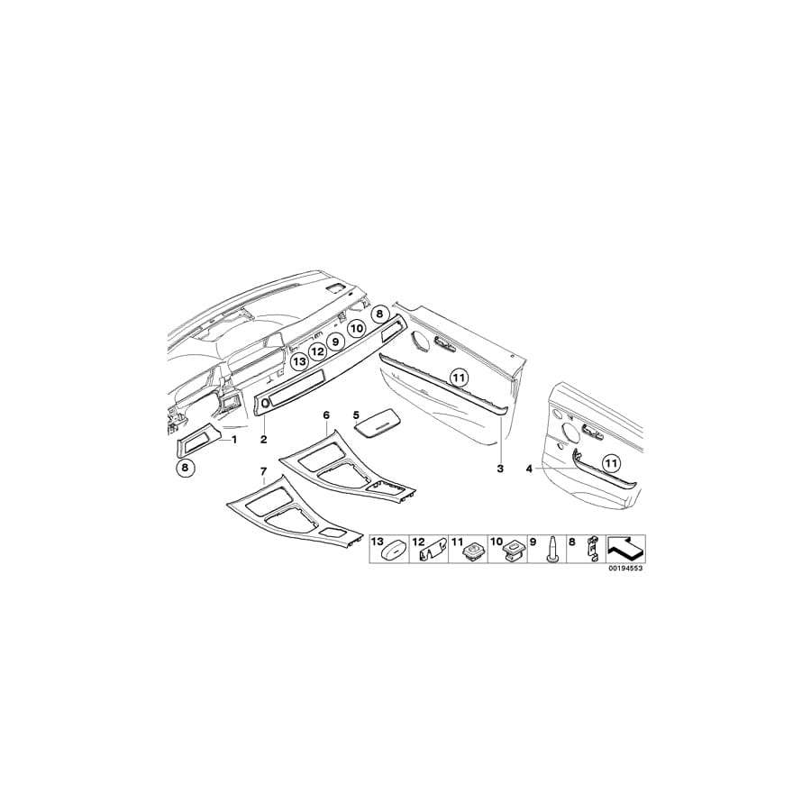 Genuine BMW 51169170952 E90 E92 E91 Cover Center Console SPACEGRAU (Inc. 320i, 325xi & 323i)