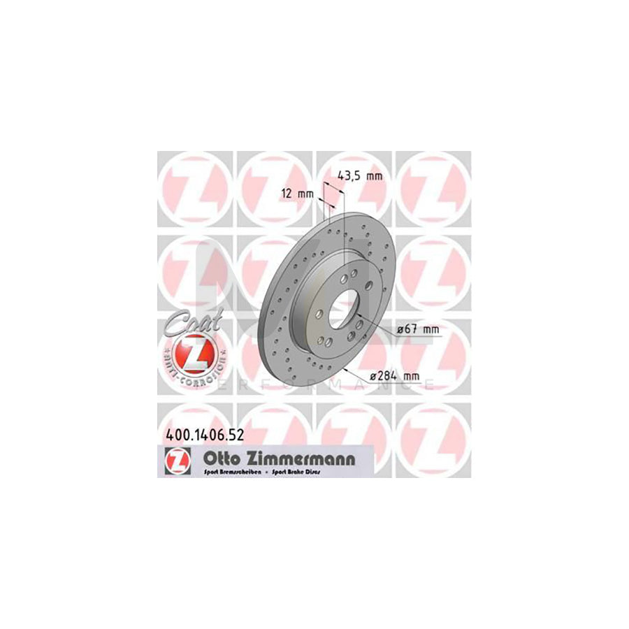 ZIMMERMANN SPORT COAT Z 400.1406.52 Brake Disc Perforated, Solid, Coated - 1 piece