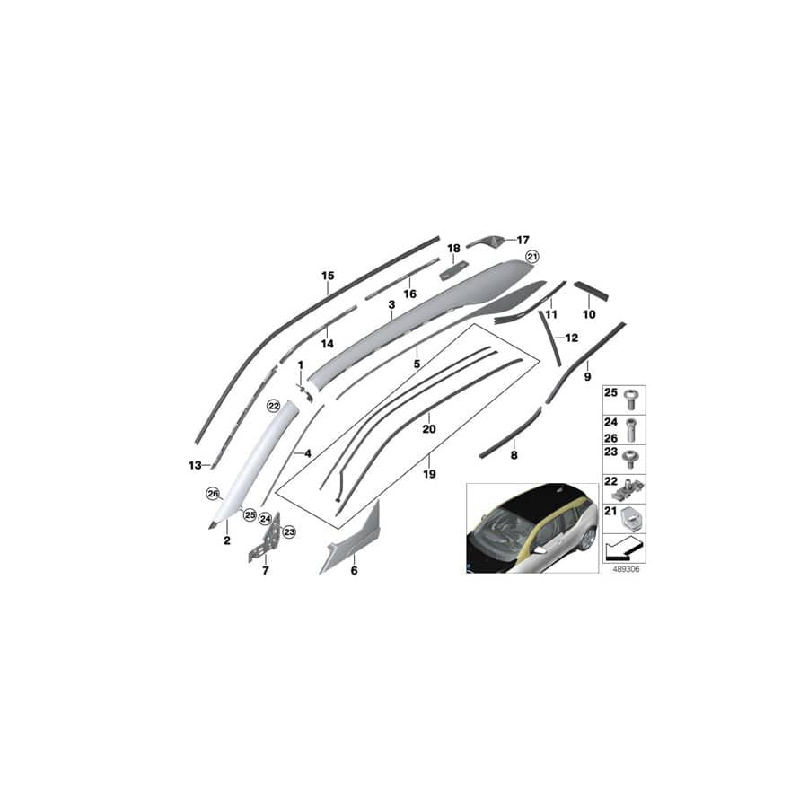 Genuine BMW 51357277056 Window Channel Strip, Rear Right (Inc. i3 120Ah Rex, i3s 120Ah Rex & i3s 94Ah)