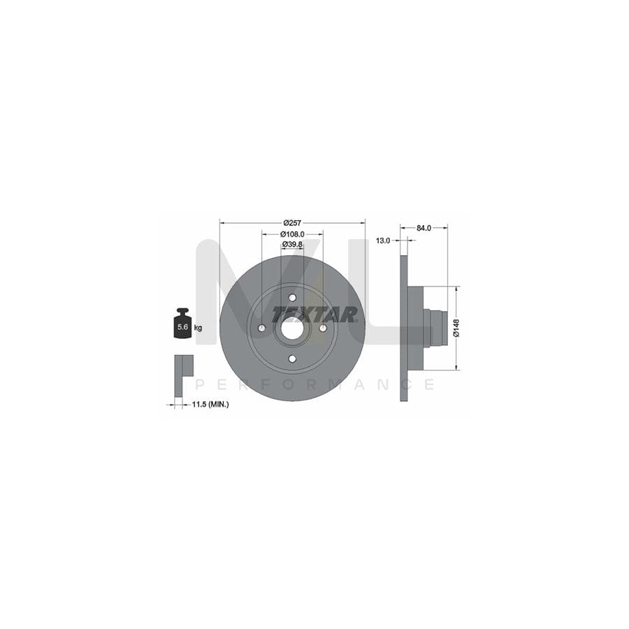 TEXTAR 92012500 Brake Disc for PORSCHE 924 Coupe Solid, with wheel hub, without wheel studs - 1 piece