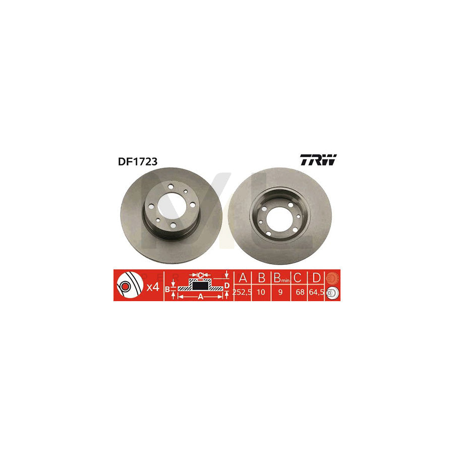 TRW DF1723 Brake Disc Solid, Painted - 1 piece