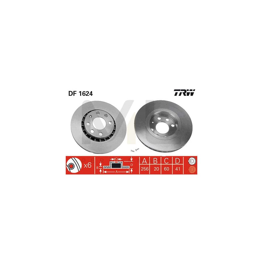 TRW DF1624 Brake Disc Vented, Painted, with bolts/screws - 1 piece