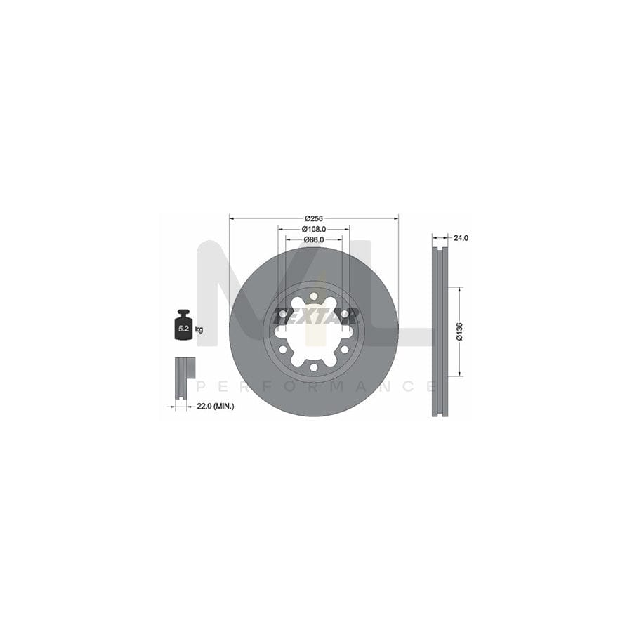 TEXTAR 92236300 Brake Disc Internally Vented, without wheel hub, without wheel studs - 1 piece
