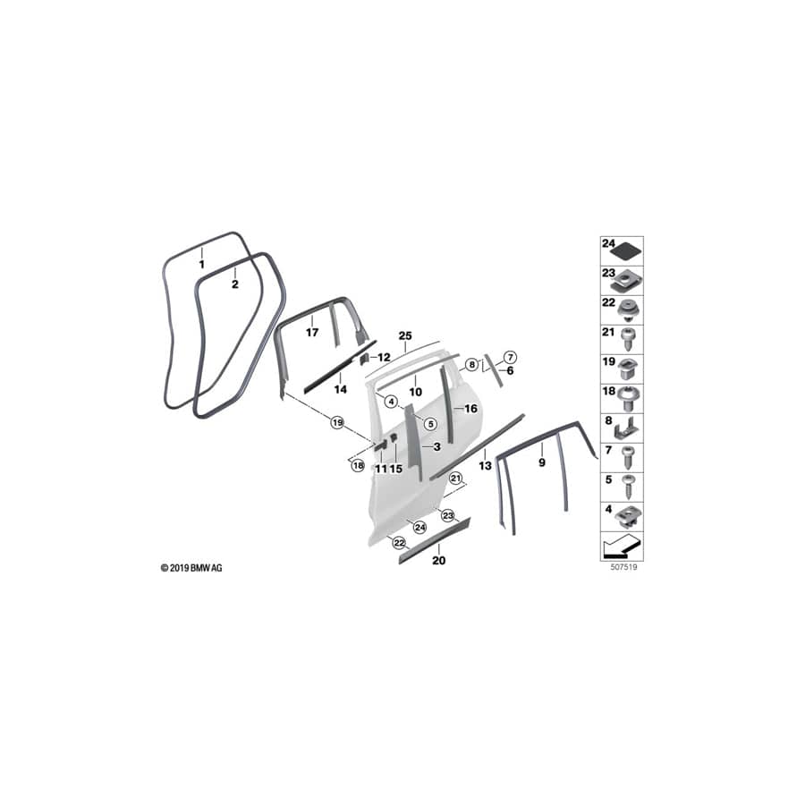 Genuine BMW 51357416534 G02 Trim Window Guide Rail Rear Right SW MATT (Inc. X4 25dX, X4 20iX & X4 20dX)