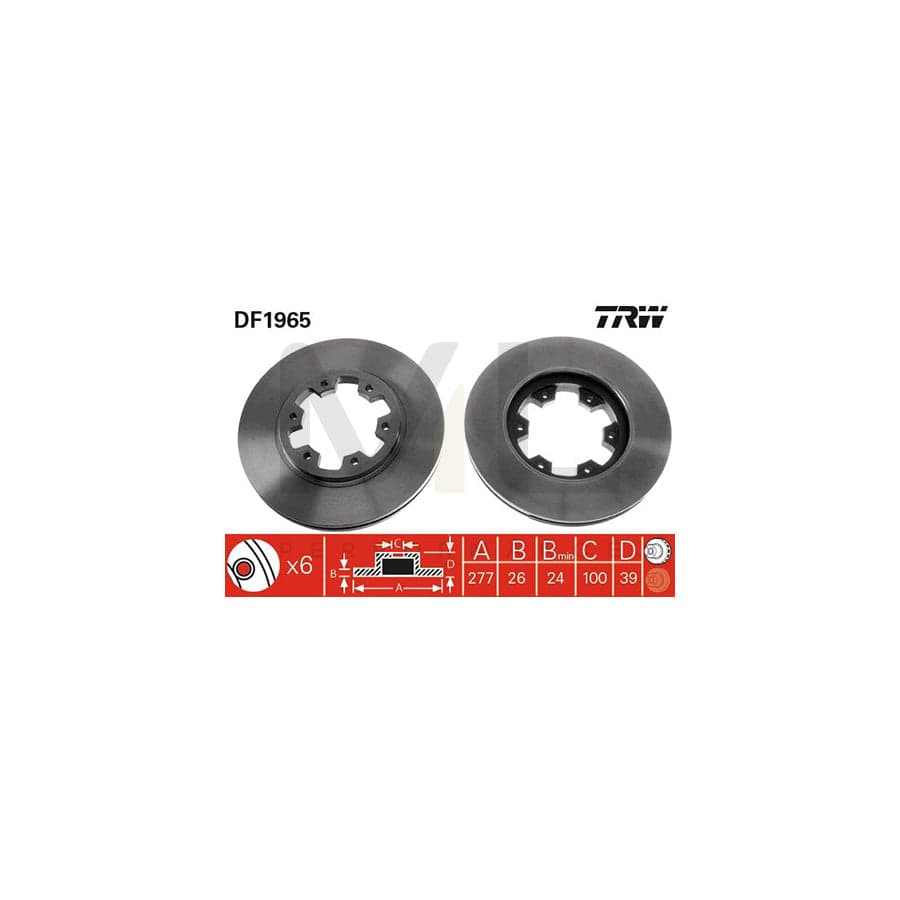 TRW DF1965 Brake Disc Vented, Painted - 1 piece