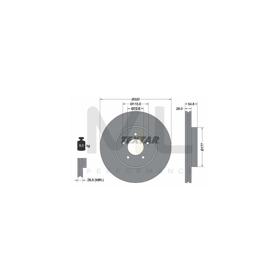 TEXTAR PRO 92235403 Brake Disc Internally Vented, Coated, without wheel hub, without wheel studs - 1 piece