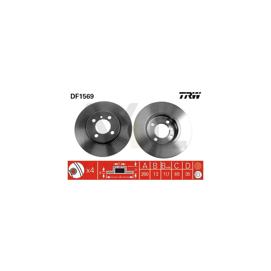 TRW DF1569 Brake Disc for BMW 3 Series Solid, Painted - 1 piece