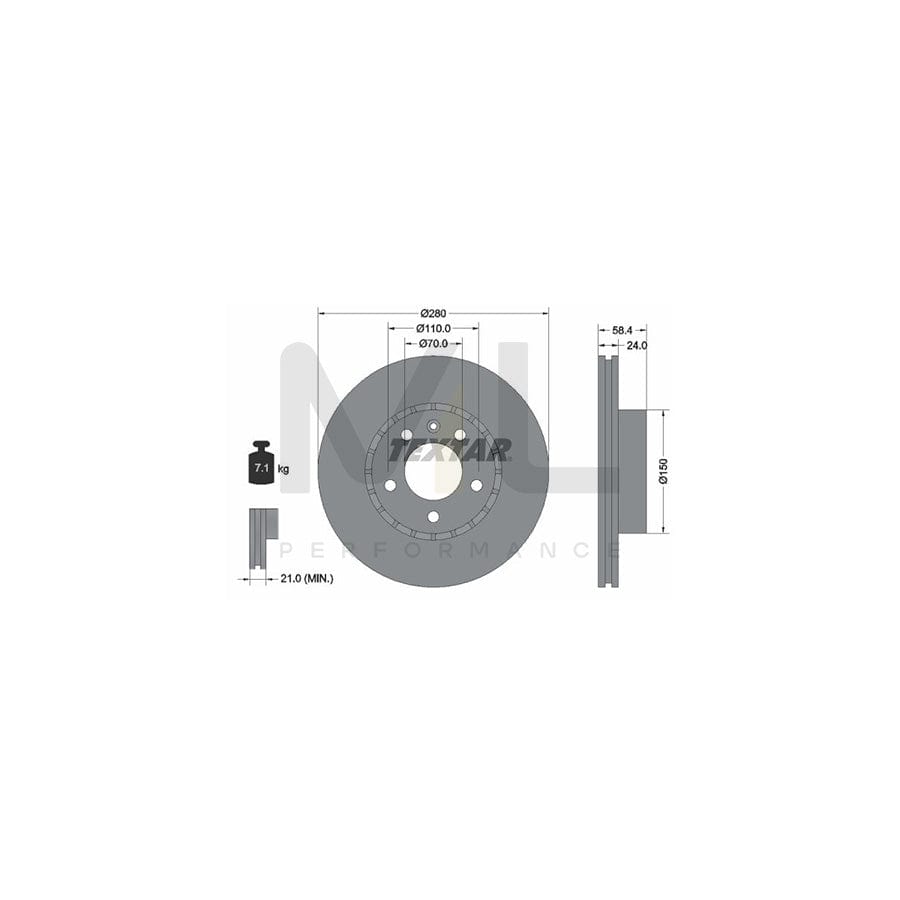 TEXTAR 92039300 Brake Disc Externally Vented, without wheel hub, without wheel studs - 1 piece