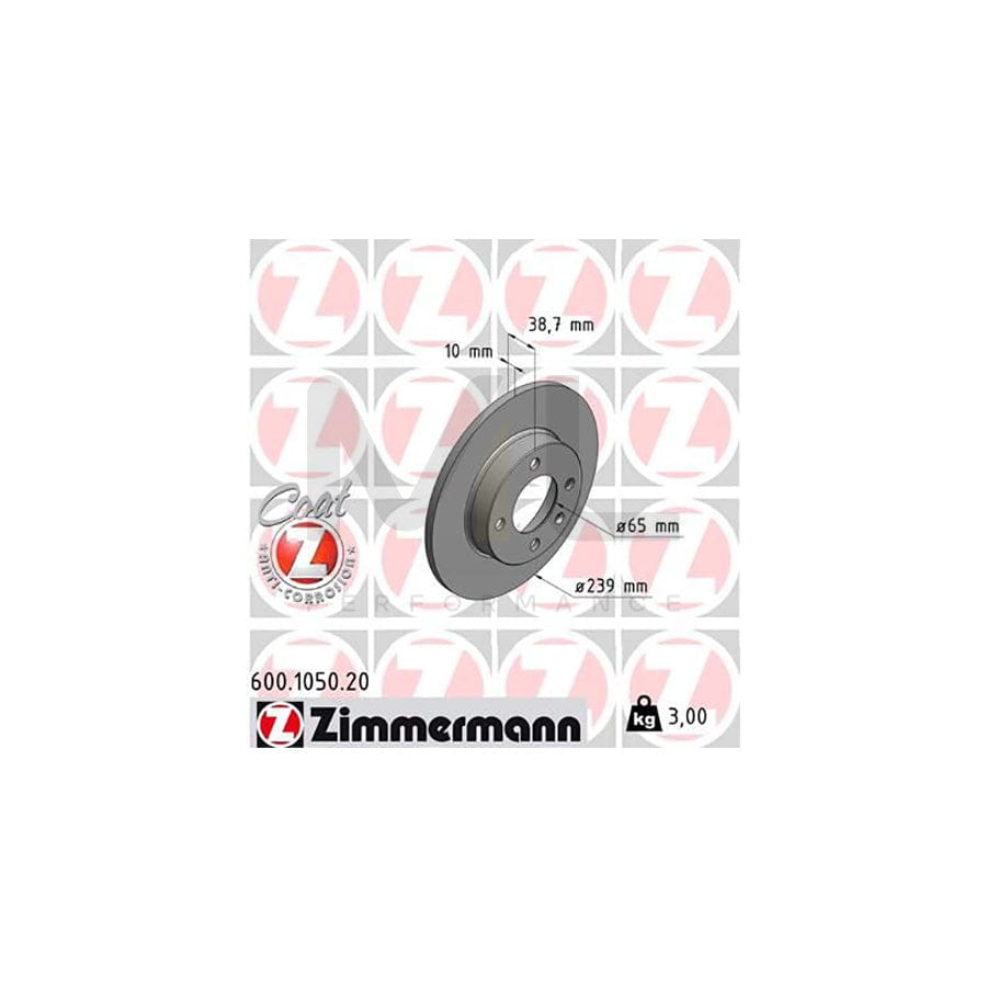 ZIMMERMANN COAT Z 600.1050.20 Brake Disc Solid, Coated - 1 piece