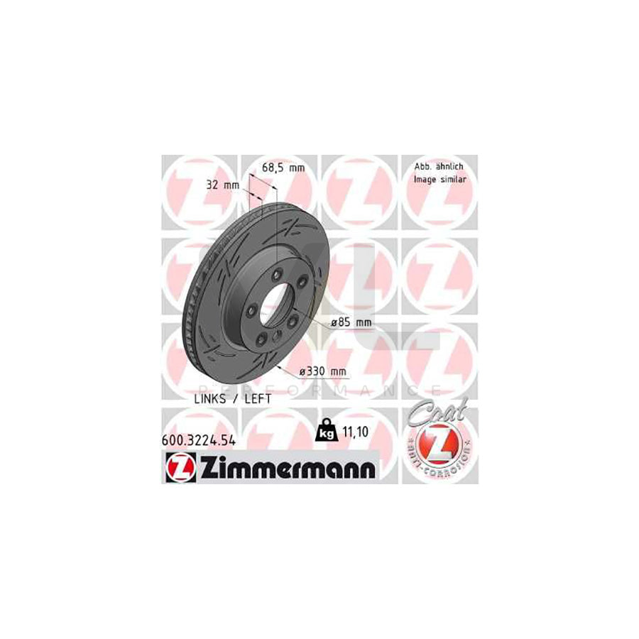 ZIMMERMANN BLACK Z 600.3224.54 Brake Disc Internally Vented, Slotted, Coated, High-carbon