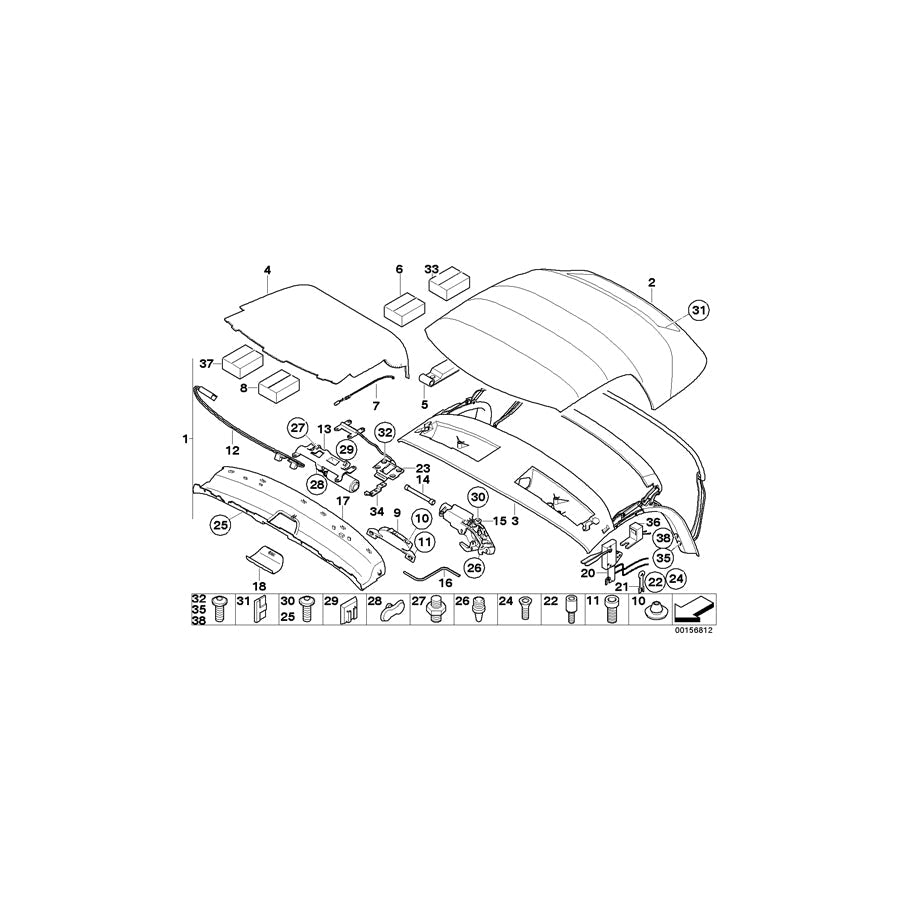 Genuine BMW 54347110762 E85 Fastening Kit For Headliner (Inc. Z4)