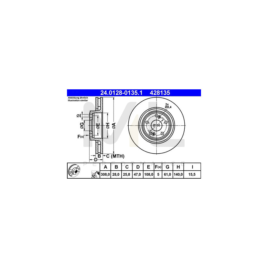ATE 24.0128-0135.1 Brake Disc Vented, Coated, High-carbon - 1 piece