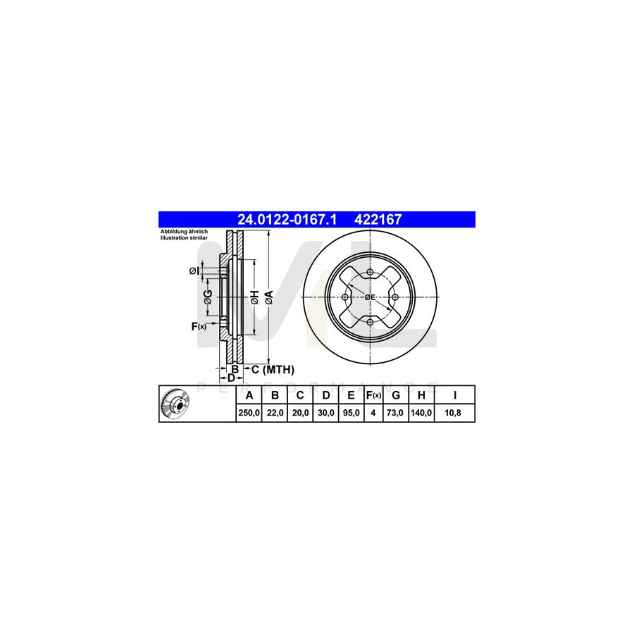 ATE 24.0122-0167.1 Brake Disc for NISSAN VANETTE Vented - 1 piece