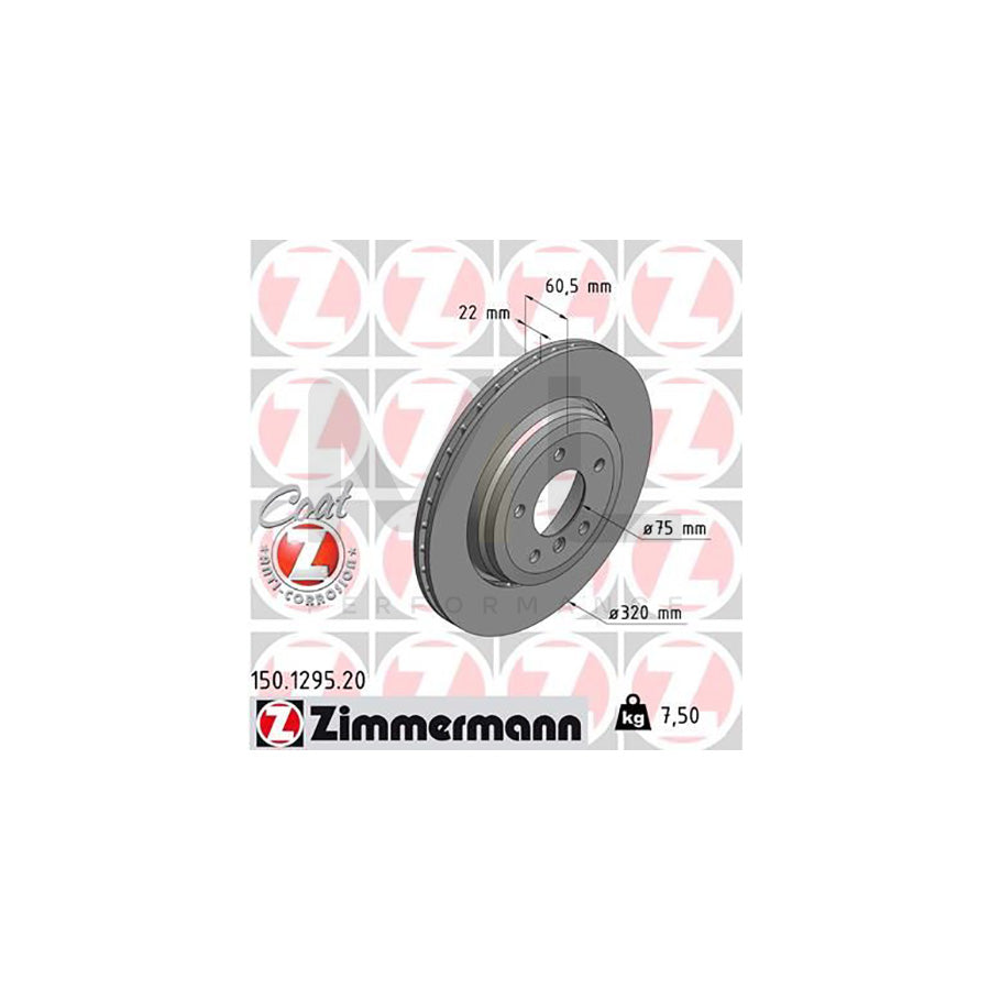 ZIMMERMANN COAT Z 150.1295.20 Brake Disc for BMW 3 Series Externally Vented, Coated, High-carbon - 1 piece