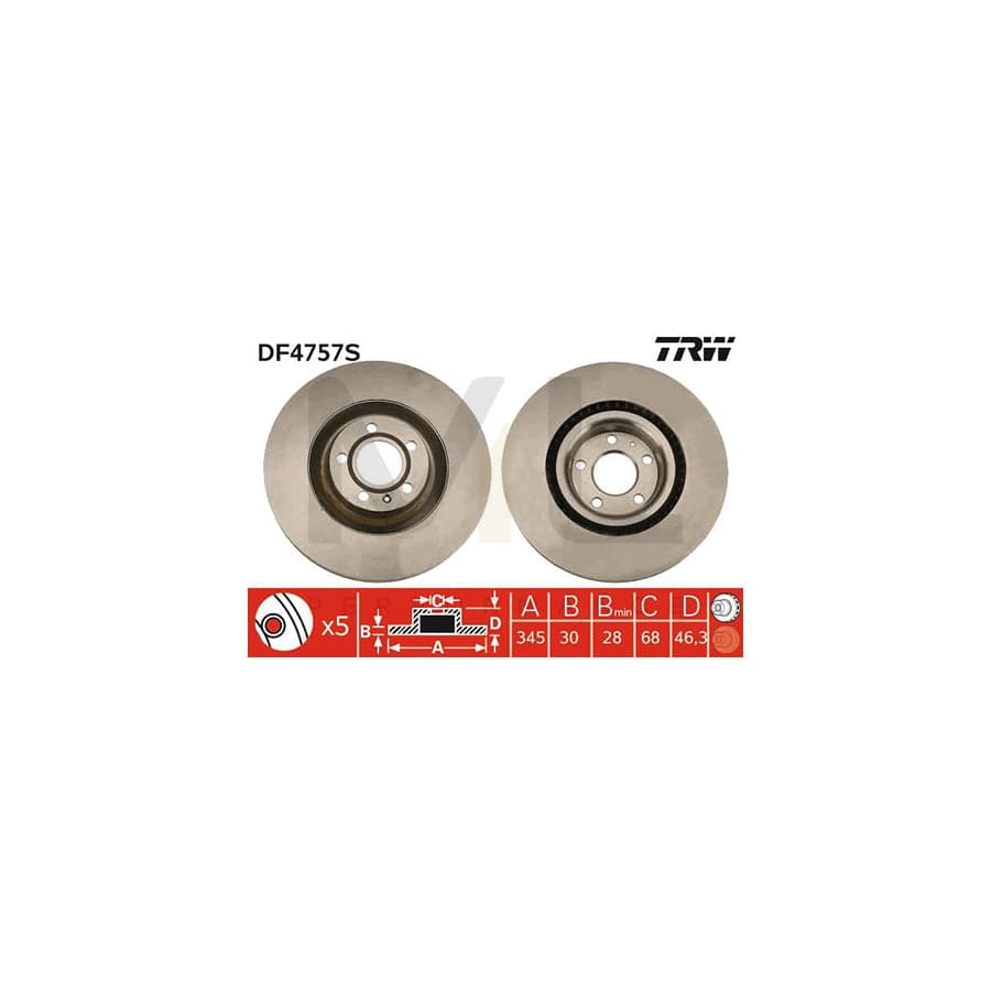 TRW DF4757S Brake Disc for AUDI A4 Vented, Painted, High-carbon - 1 piece