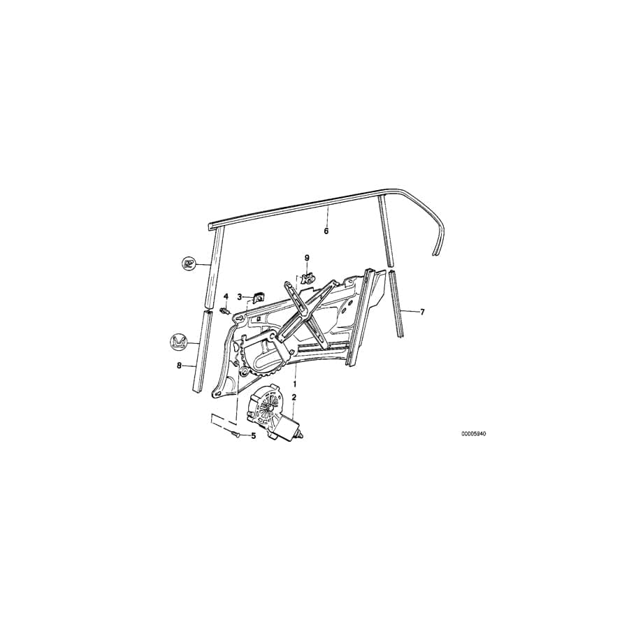 Genuine BMW 51348147532 E32 Electr.Window Lifter Rear Right (Inc. 750iL, 735iL & 730iL)