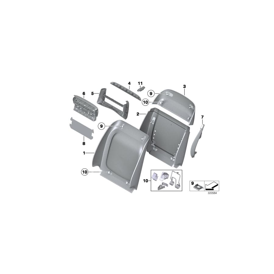 Genuine BMW 52107849593 F10 Rear Section, Comfort Seat, Upper X3A9 SILV.STONE (Inc. M5)