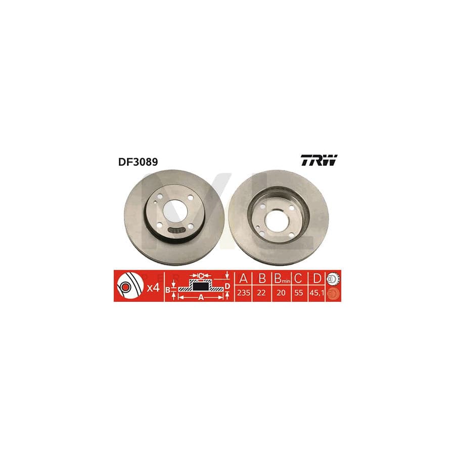TRW DF3089 Brake Disc Vented, Painted - 1 piece