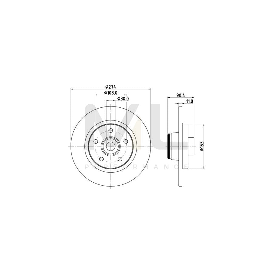 HELLA PRO 8DD 355 123-421 Brake Disc Solid, Coated, with integrated magnetic sensor ring, with wheel bearing | ML Performance Car Parts