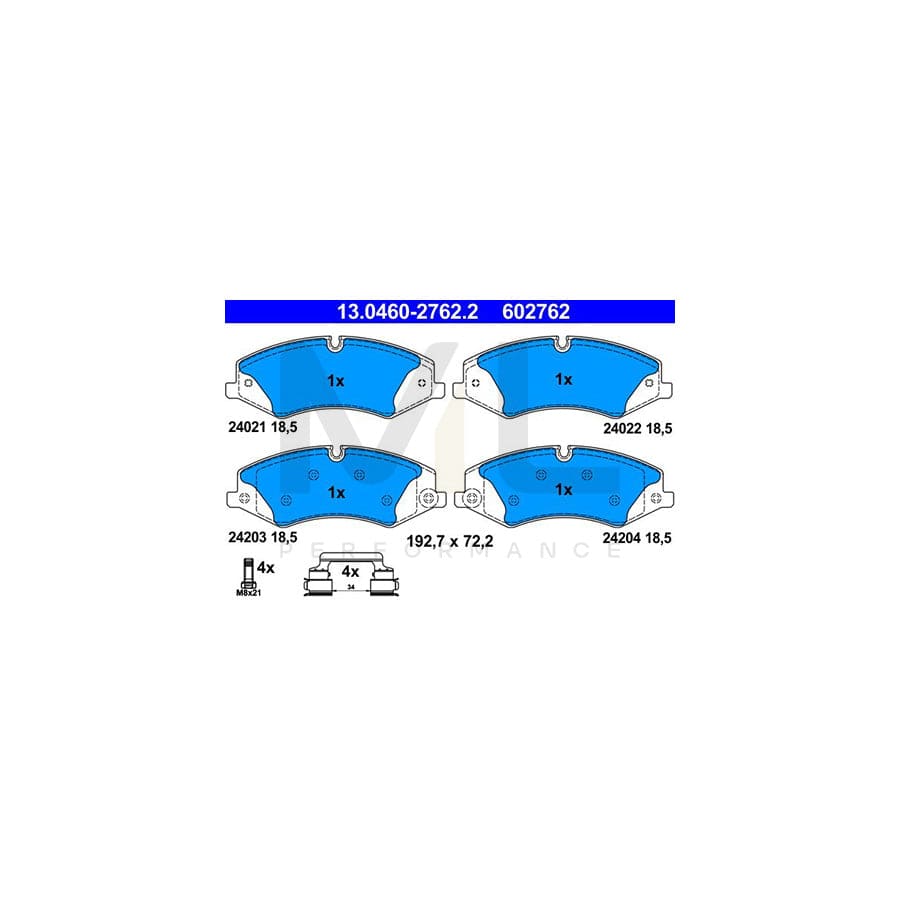 ATE 13.0460-2762.2 Brake pad set excl. wear warning contact, prepared for wear indicator, with brake caliper screws, with accessories