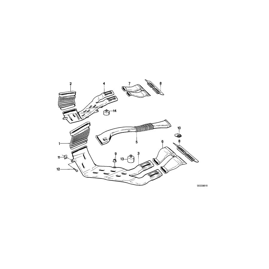 Genuine BMW 64221908672 E34 E32 Heater Duct Rear Right (Inc. 750i, 740i & 730i)