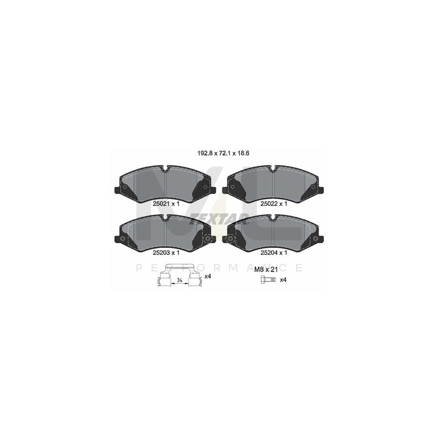 TEXTAR 2502201 Brake pad set prepared for wear indicator, with brake caliper screws, with accessories
