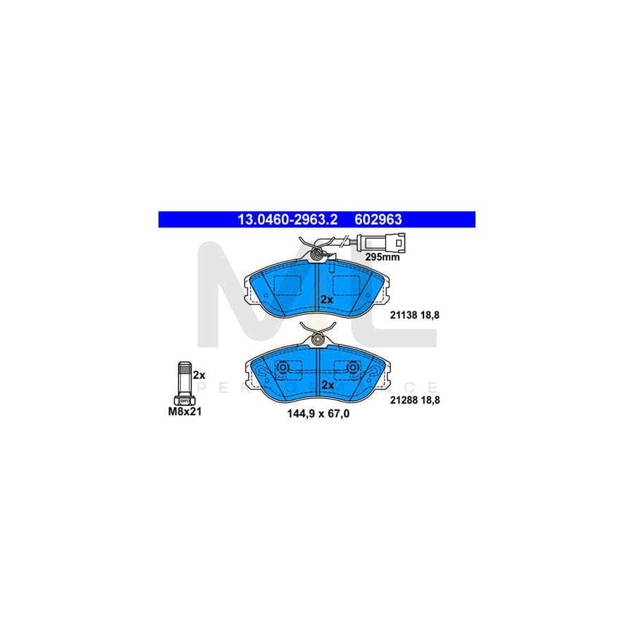 ATE 13.0460-2963.2 Brake pad set incl. wear warning contact, with brake caliper screws