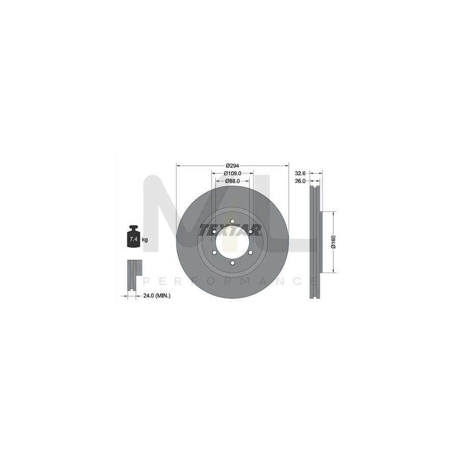 TEXTAR 92162600 Brake Disc Internally Vented, without wheel hub, without wheel studs - 1 piece