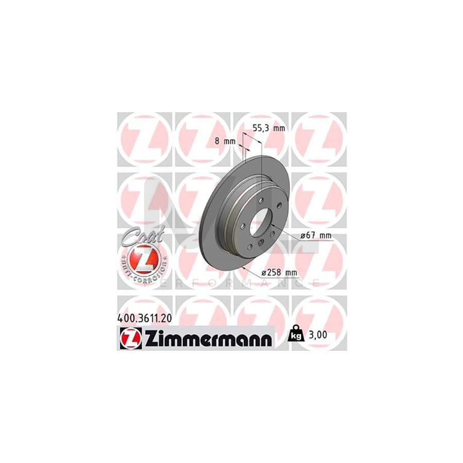 ZIMMERMANN COAT Z 400.3611.20 Brake Disc Solid, Coated - 1 piece
