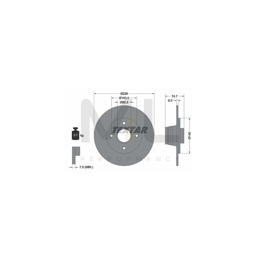 TEXTAR 92081200 Brake Disc Solid, with wheel hub, without wheel studs - 1 piece