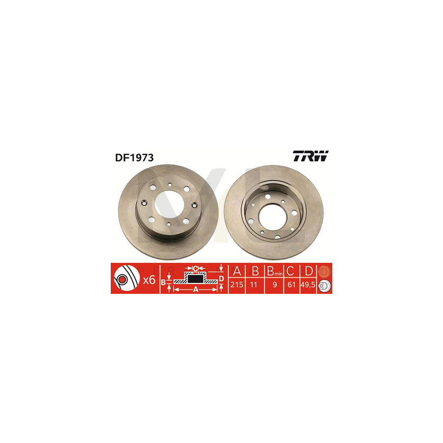 TRW DF1973 Brake Disc Solid - 1 piece