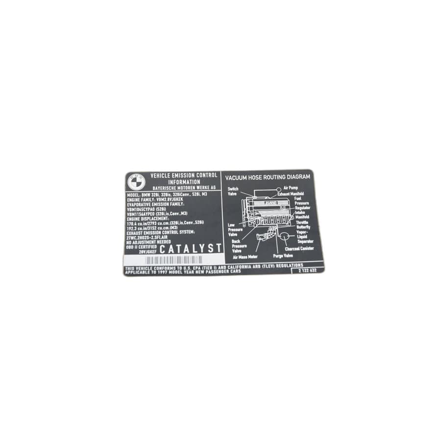 Genuine BMW 71212122632 E36 E39 Label "Exhaust Emission" MJ97 (Inc. 528i)