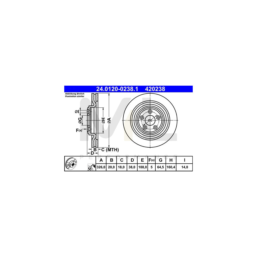 ATE 24.0120-0238.1 Brake Disc Vented, Coated, High-carbon - 1 piece