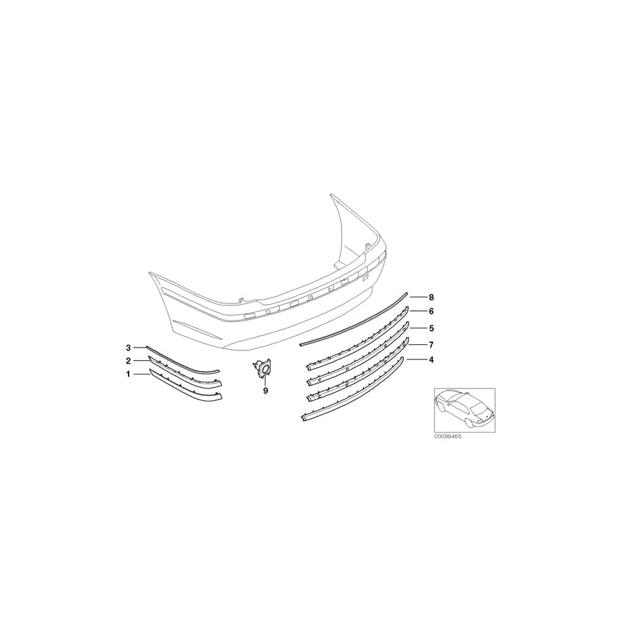 Genuine BMW 51127043366 E65 E67 E66 Protective Mouldings, Center, Primed (Inc. 735i, 730Li & 760i)