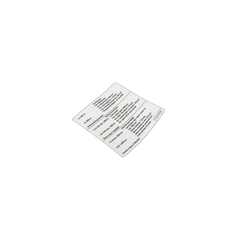 Genuine BMW 71212122135 E86 E61 E46 Label "Run-In Instruction" DE/EN/FR (Inc. M3)
