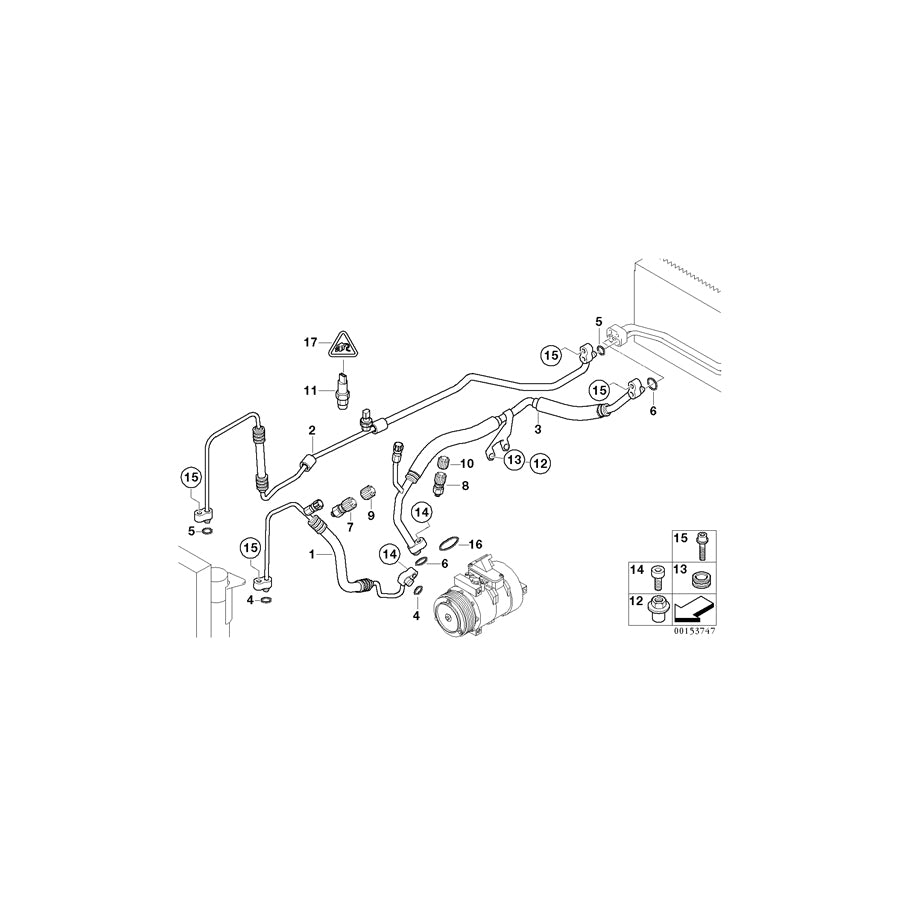 Genuine BMW 64509187296 E66 E65 E67 Suction Pipe Evaporator-Compressor (Inc. 745Li, 735Li & 750Li)