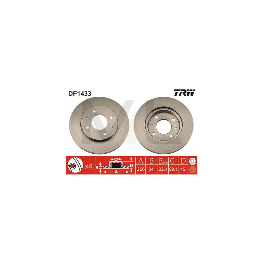 TRW DF1433 Brake Disc Vented - 1 piece
